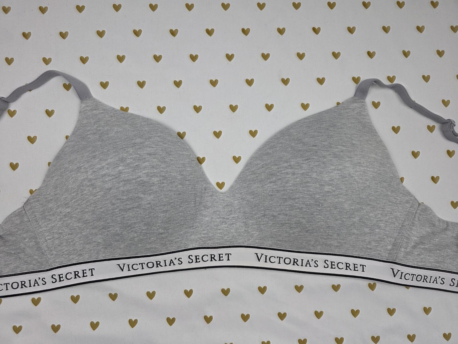 Victorias Secret Grey Logo strap wireless grey  T shirt Lightly lined bra 36D
