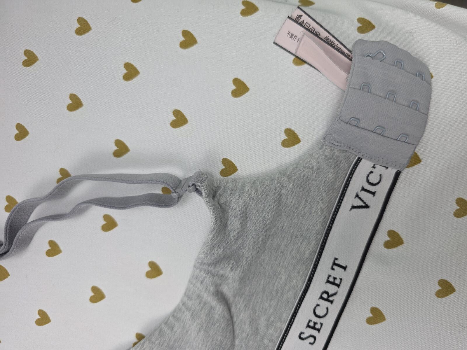 Victorias Secret Grey Logo strap wireless grey  T shirt Lightly lined bra 36D