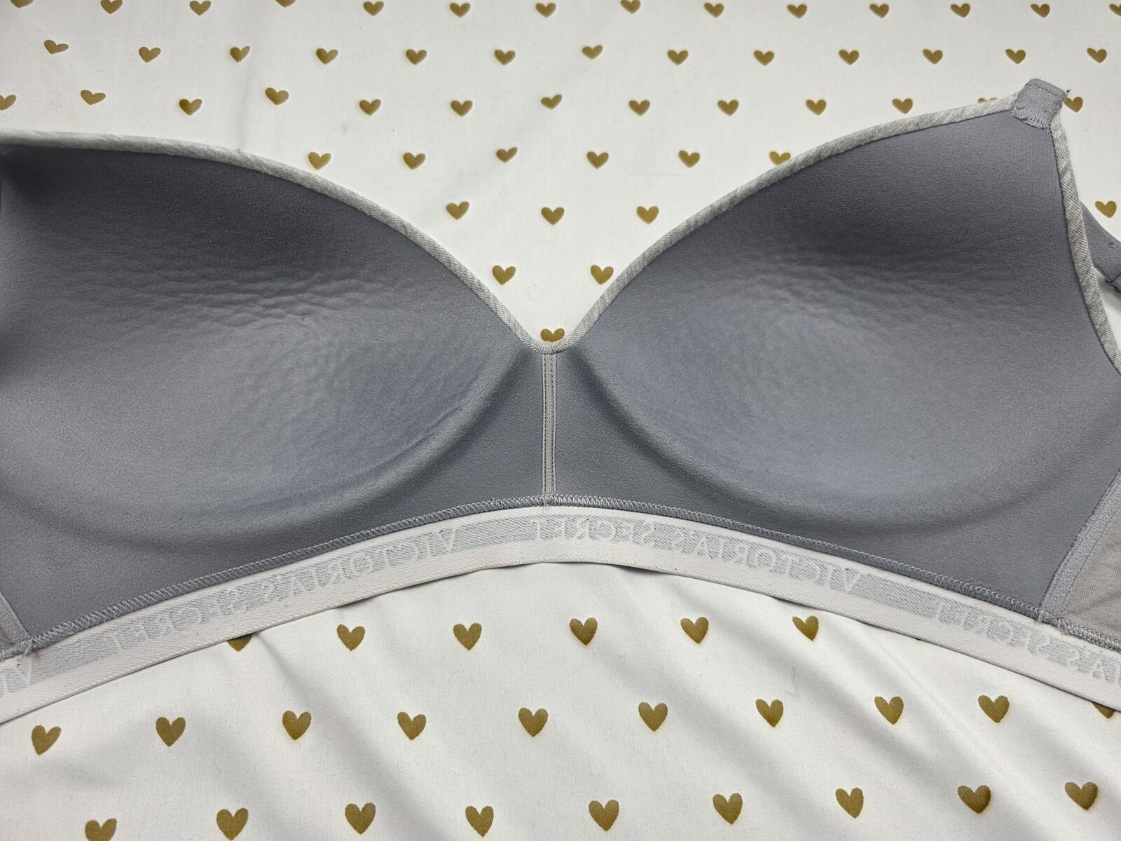 Victorias Secret Grey Logo strap wireless grey  T shirt Lightly lined bra 36D