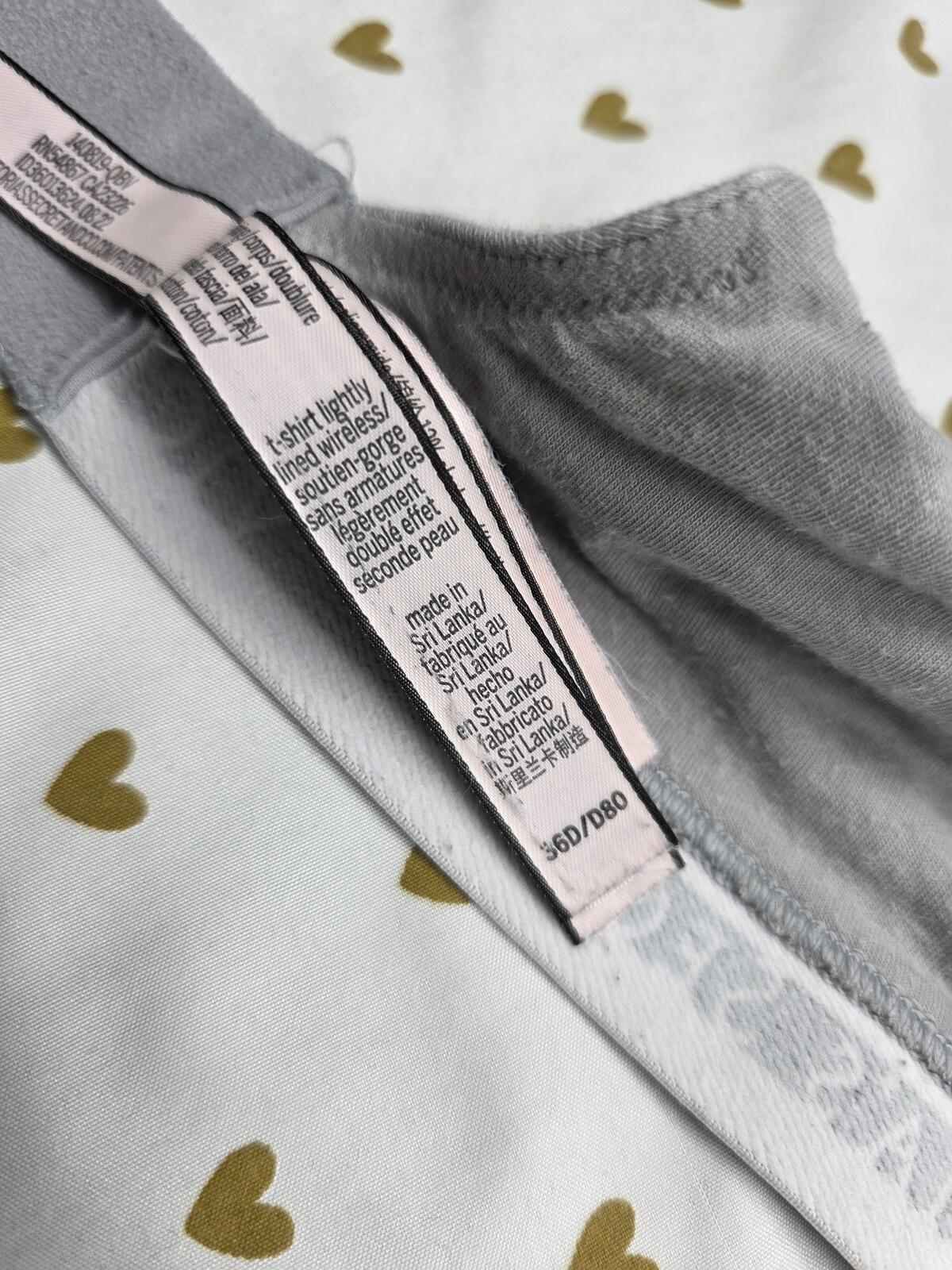 Victorias Secret Grey Logo strap wireless grey  T shirt Lightly lined bra 36D
