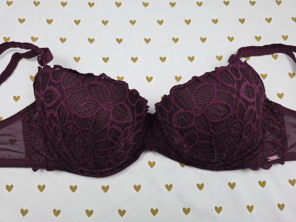 Victorias Secret PINK Maroon Date Push Up Bra 32DD