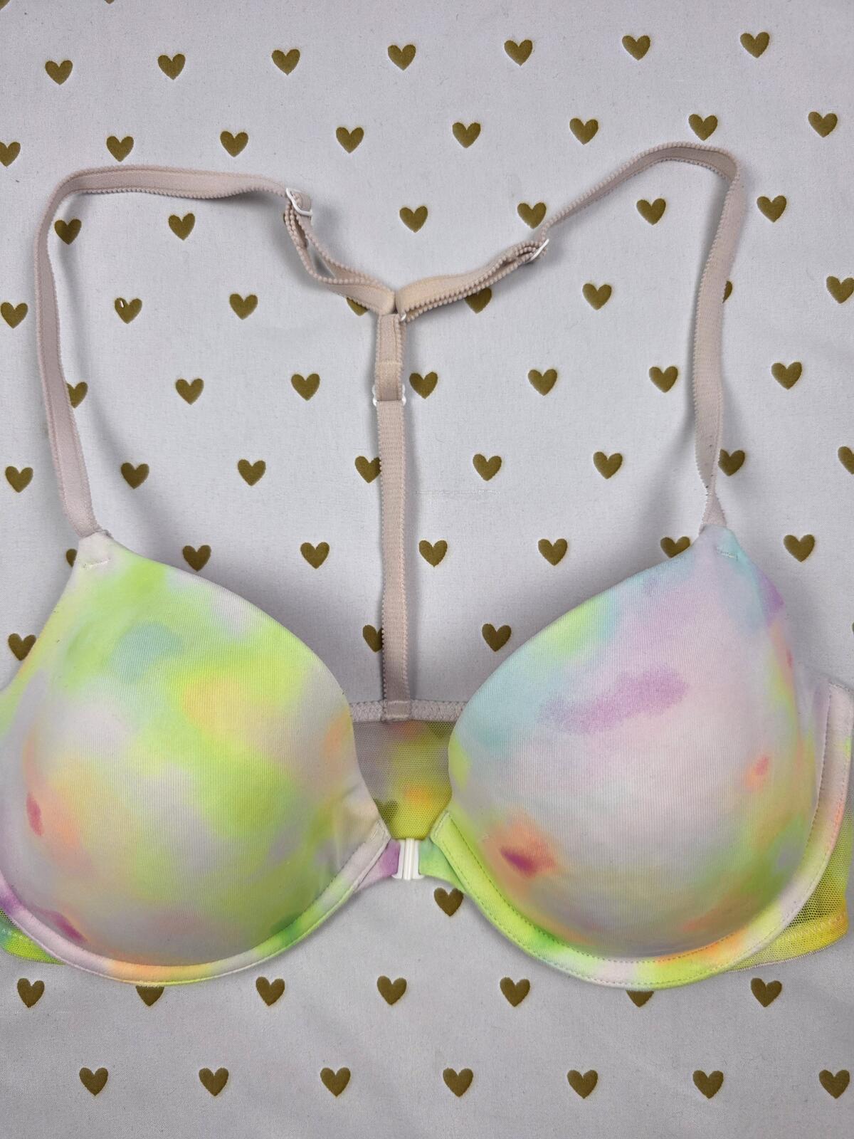 Victorias Secret  PINK Vintage Tye Dye Front Close racerback Demi 32D Bra