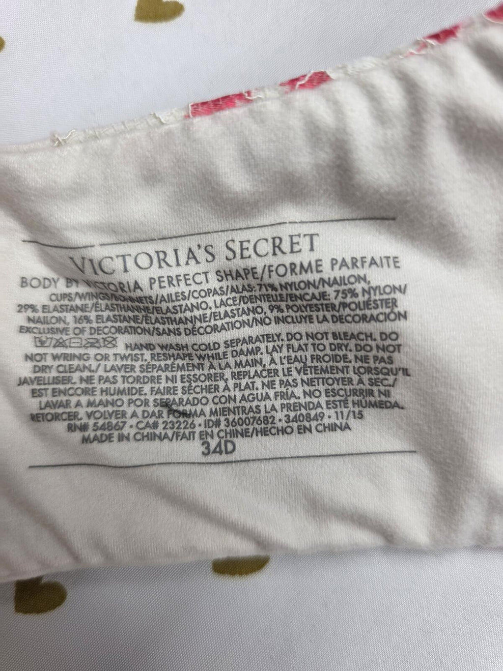Victorias Secret Body By Perfect Shape Bra Red Lace 34D
