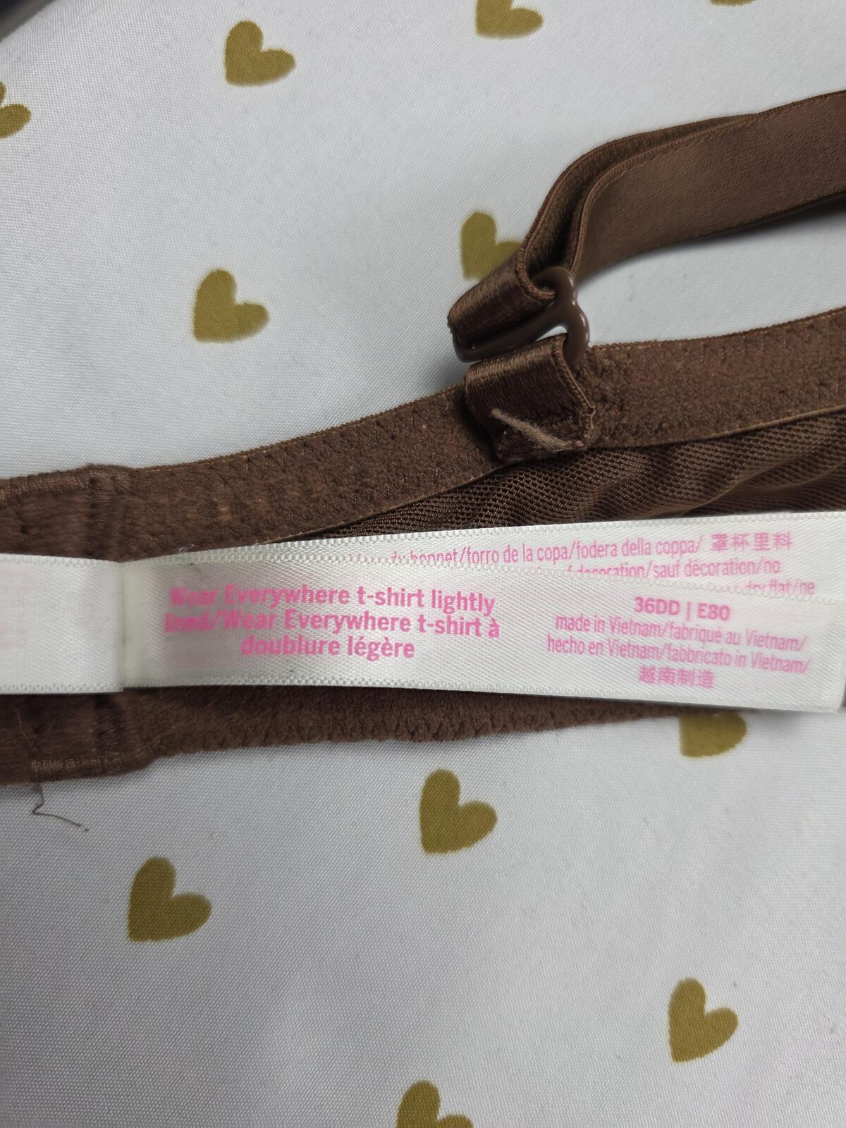 Victorias Secret PINK Brown Wear Everywhere T Shirt lightly Lined Bra 36DD