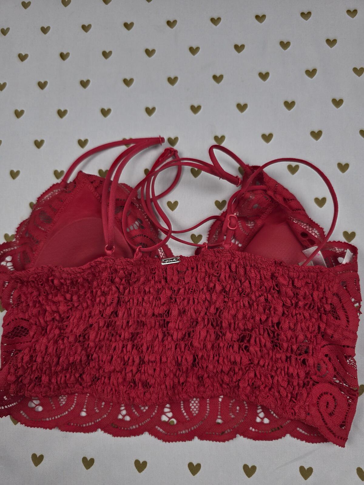 Victorias Secret Pink Lace Strappy Caged SMALL Bralette Bra Top Tank