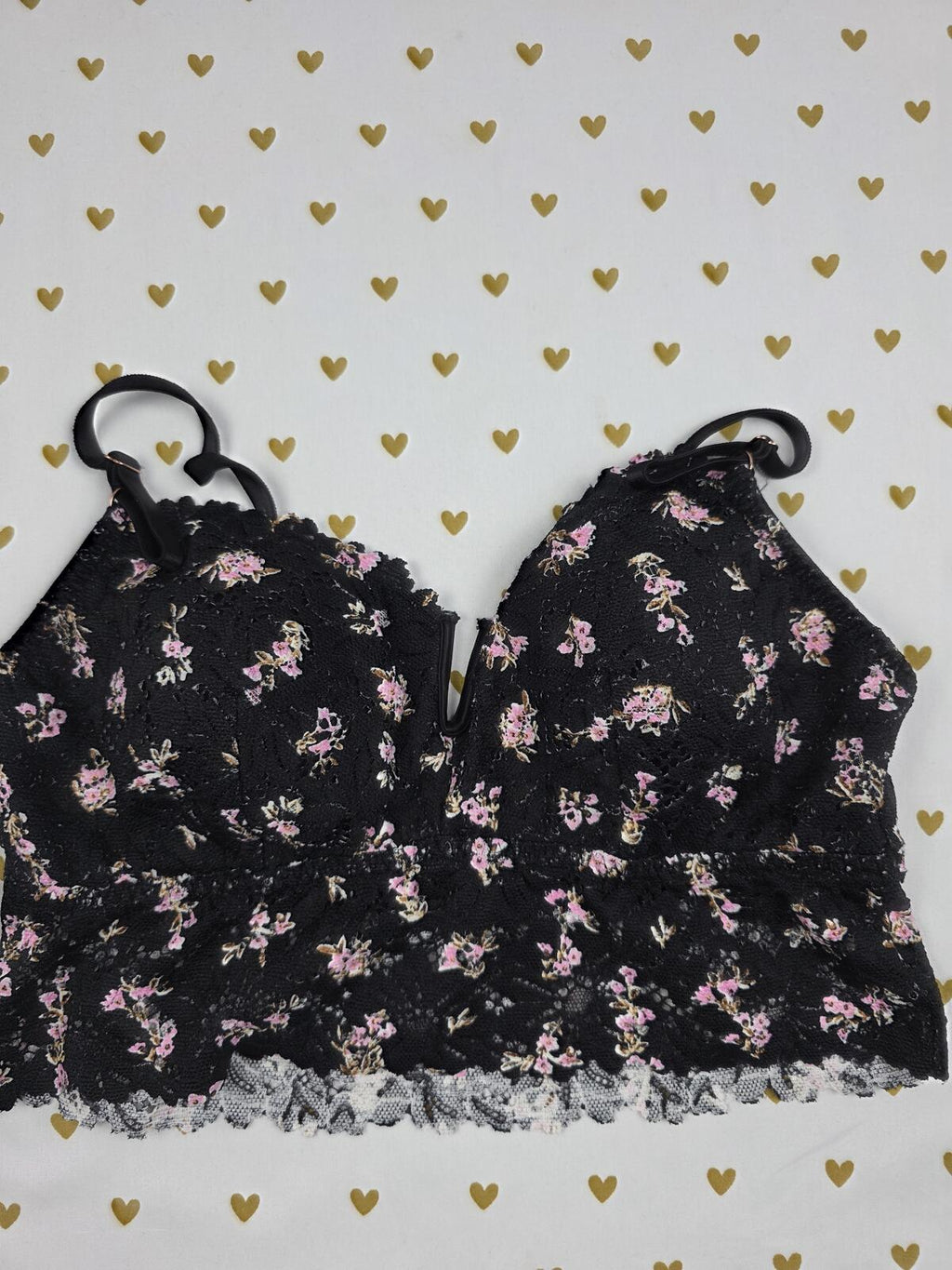 Victorias Secret Pink Lace Cute Floral LARGE Bralette Bra Top Tank