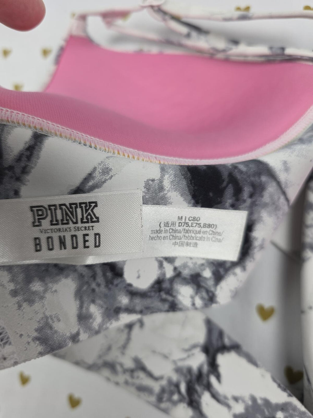 Victorias Secret Pink Bonded Marble Medium Bralette Bra Top Tank