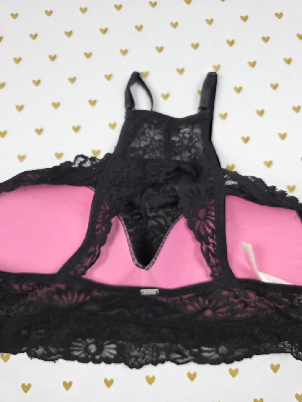 Victorias Secret Pink Black stretch medium formed cup Bralette Bra Top Tank