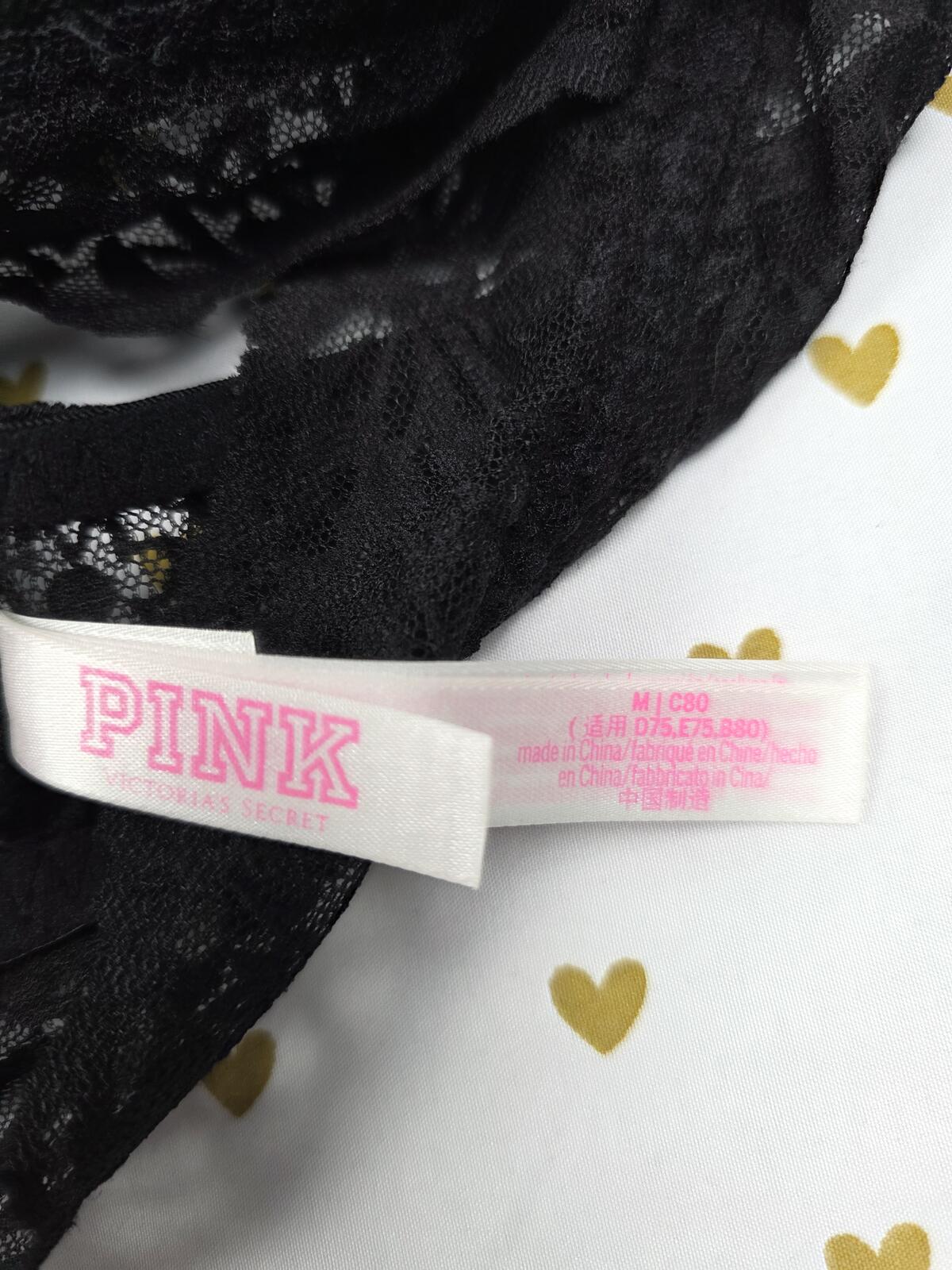 Victorias Secret Pink Black stretch medium formed cup Bralette Bra Top Tank
