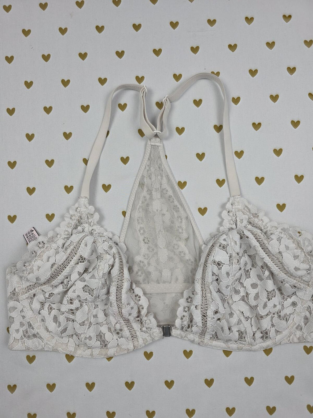 Victorias Secret white Lace Racerback Front close Unlined Plunge bra 36D