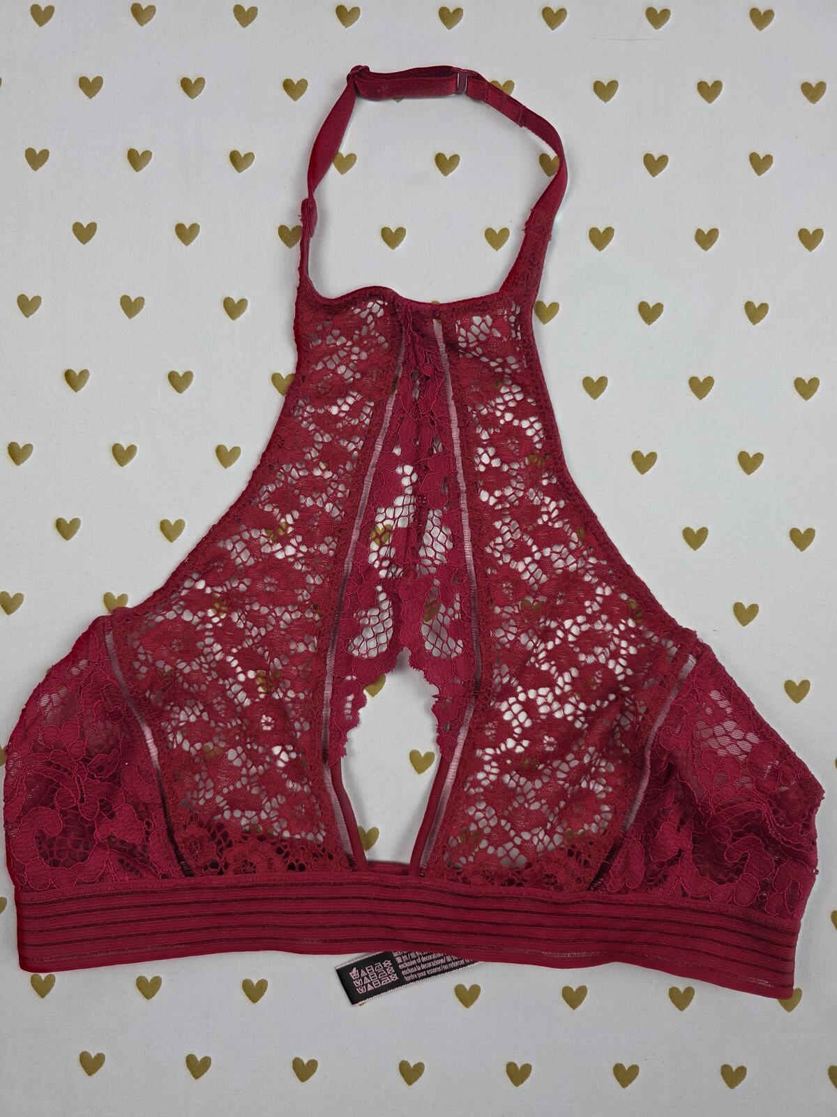 Victorias Secret Maroon High Line Lace Small Bralette Bra Top Tank