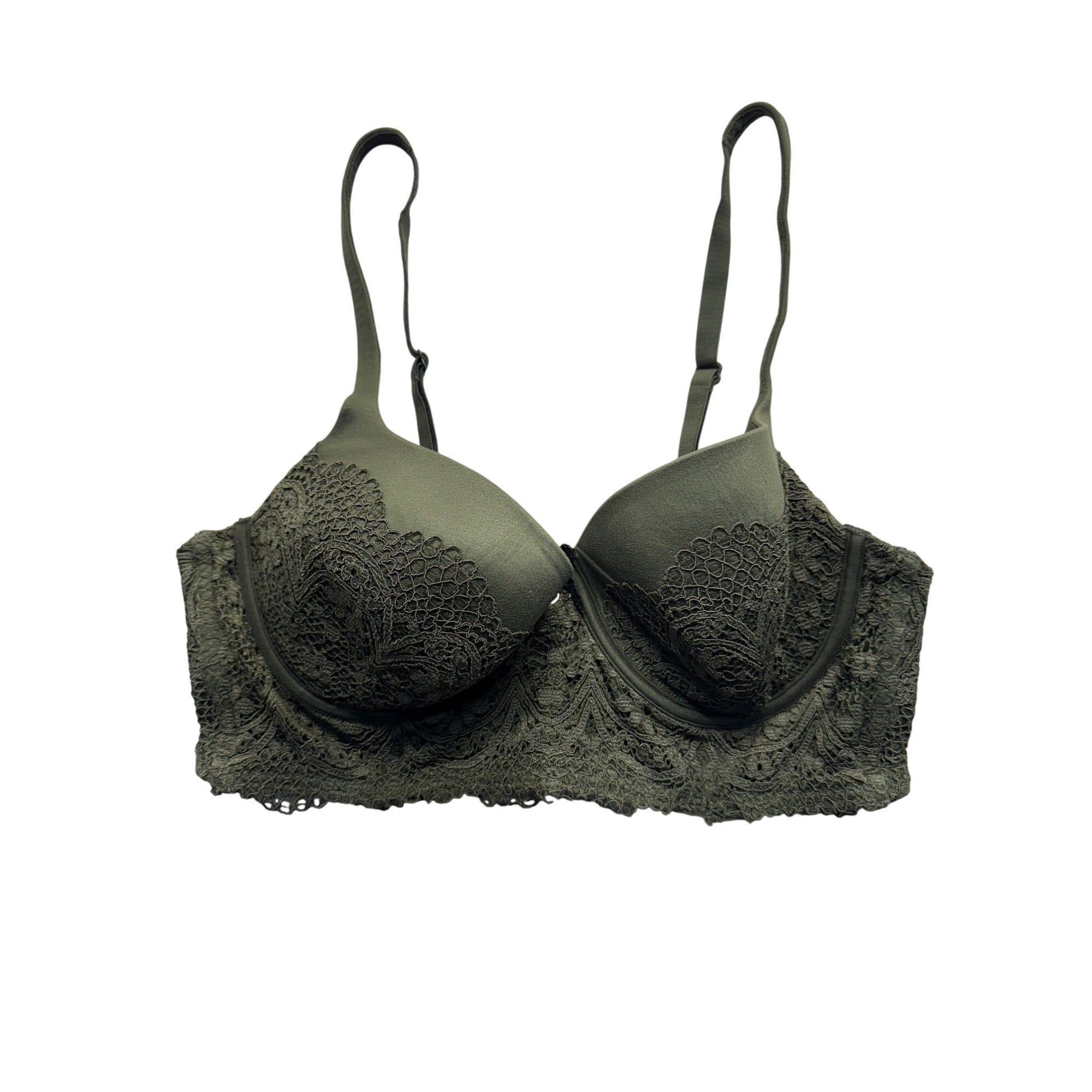 Victorias Secret Green Lace Underwire Bra 36C Adjustable Straps #9986
