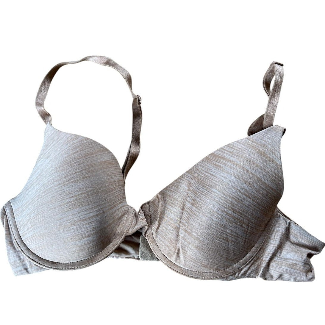 Victoria's Secret Bra Womens 34B Beige Striped T Shirt Lightly Lined Underwire