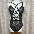 Victoria's Secret Women Black Lace Strappy Cage Teddy Large Vampy Glam Boudoir