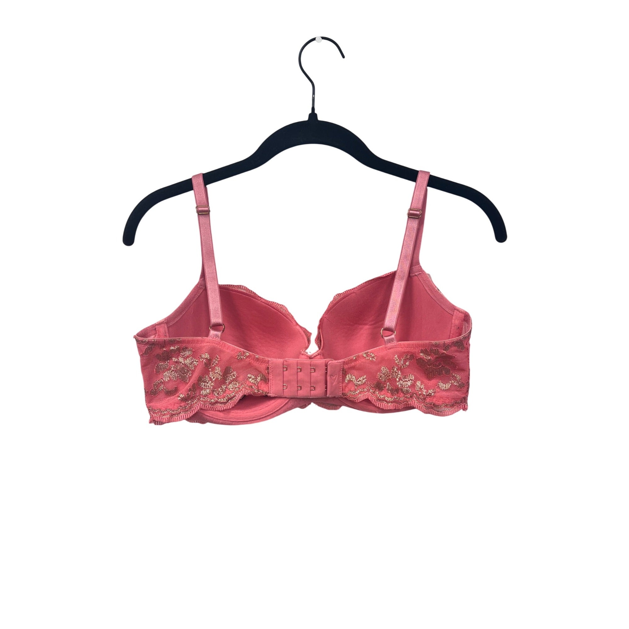 Victorias Secret 32DD Pink Floral Lace Underwire Bra With Metallic Accents Adjustable Straps Hook Closure #6831