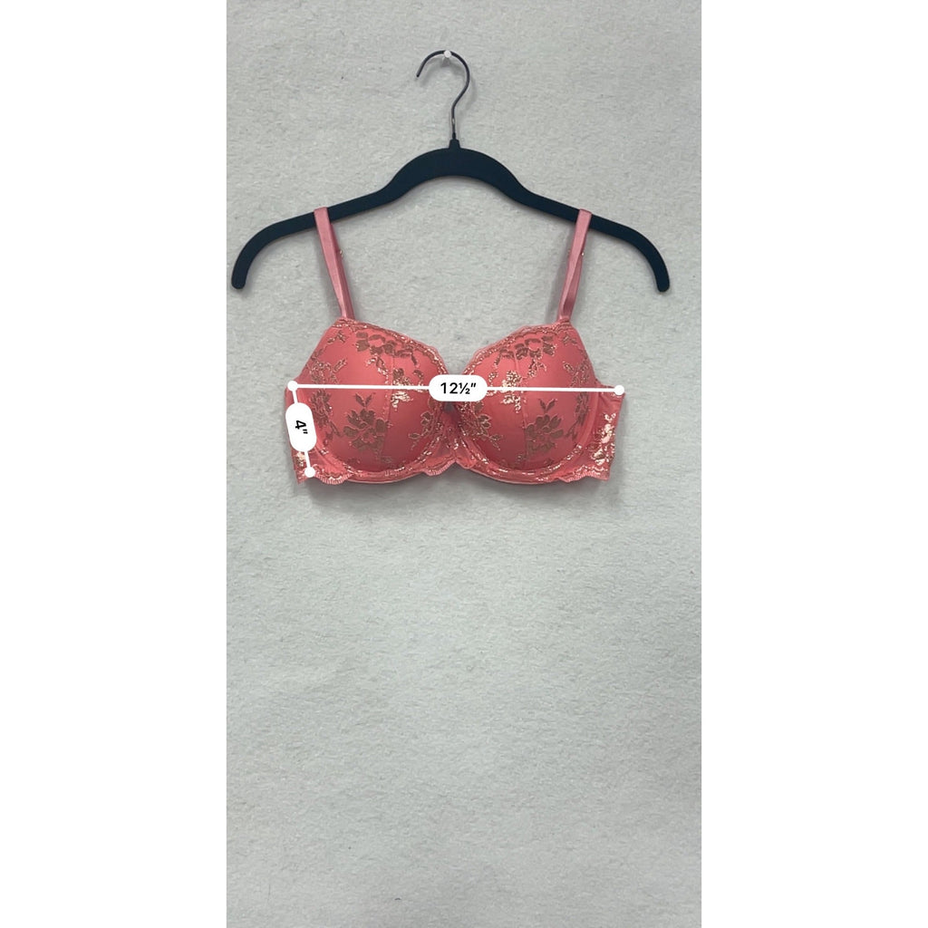 Victorias Secret 32DD Pink Floral Lace Underwire Bra With Metallic Accents Adjustable Straps Hook Closure #6831