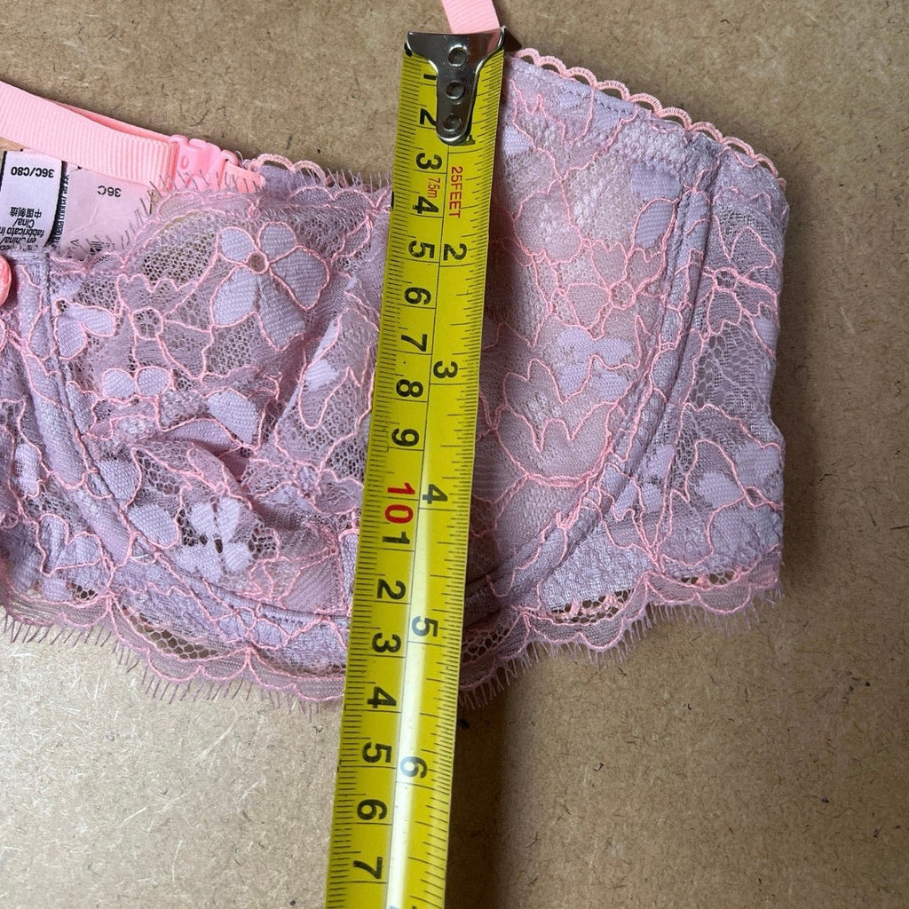 Victoria's Secret Bra Womens 36C Pink Longline Lace Unpadded Floral Underwired