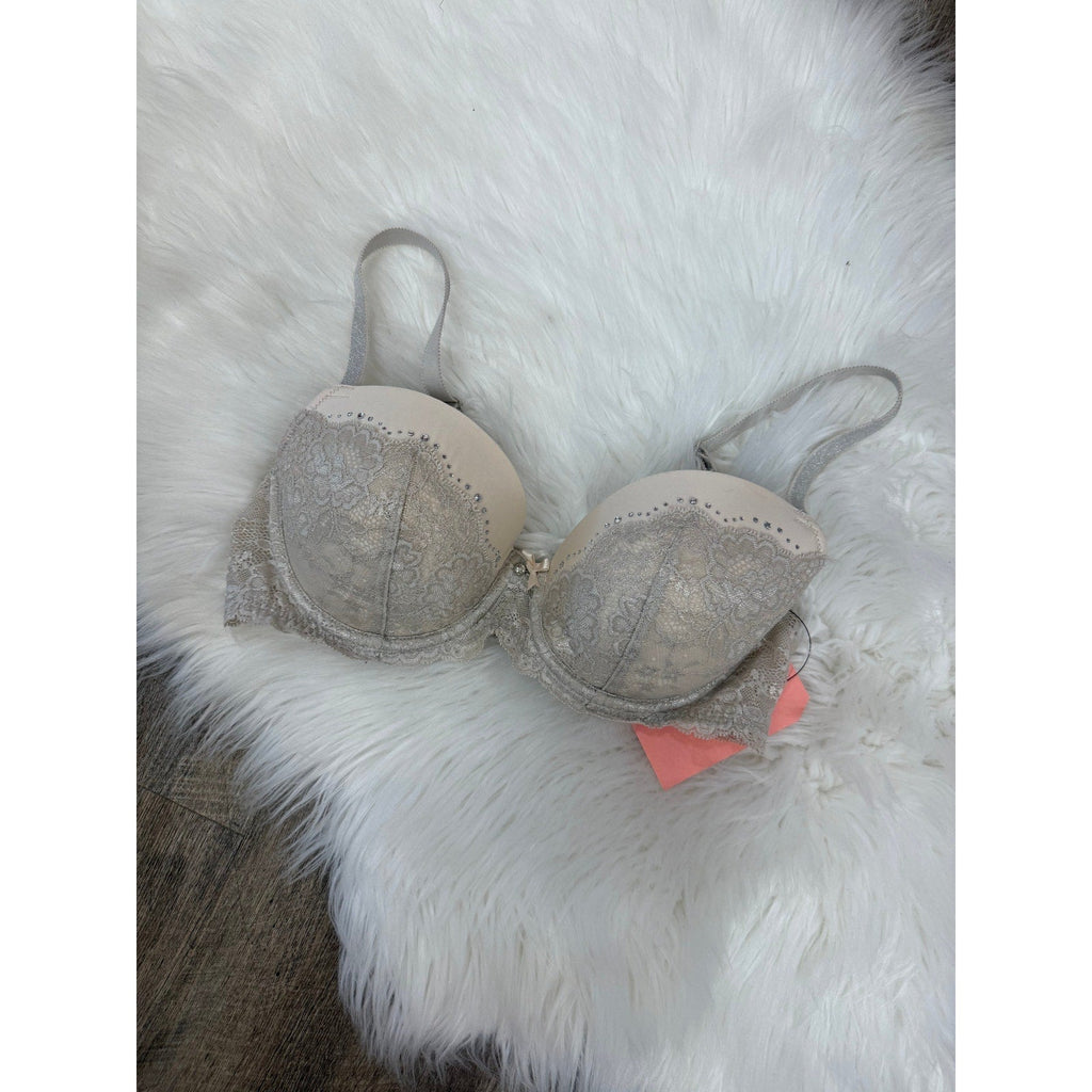 Victoria's Secret Grey Lace/Sparkle Dream Angels Lined Demi Bra - 34D