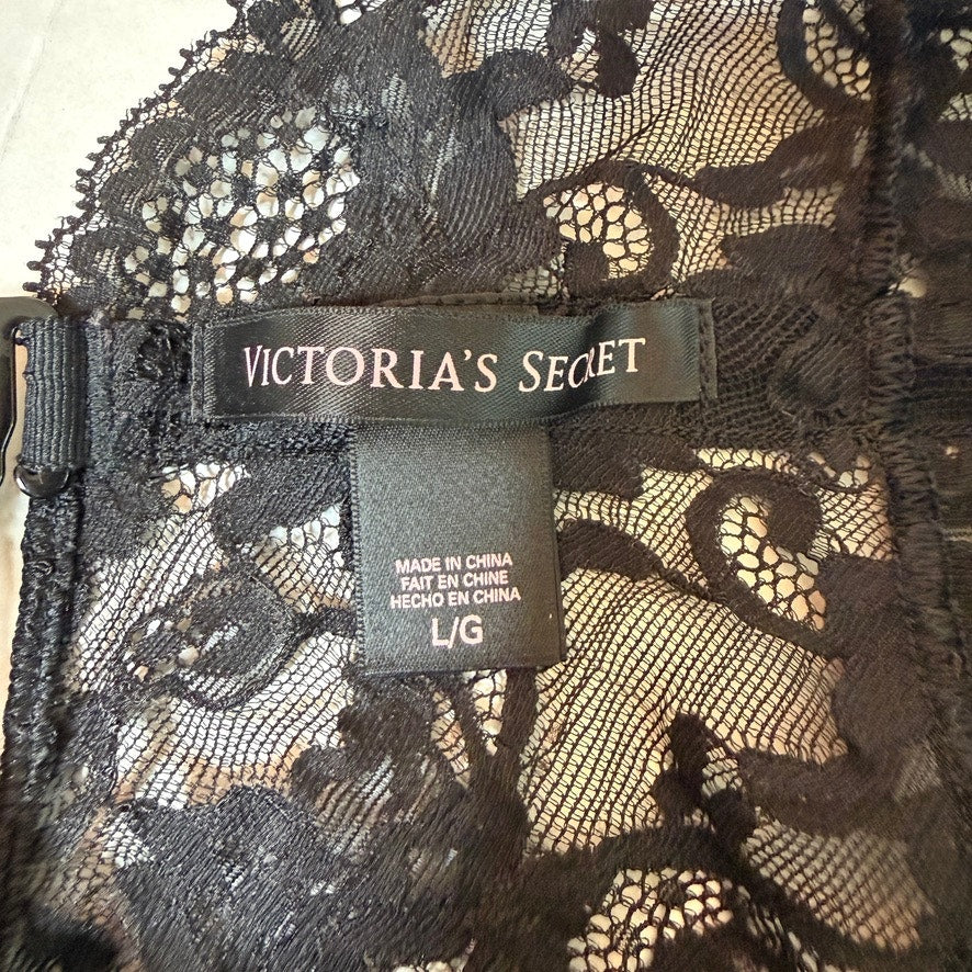 Victorias Secret Black Lace Plunge Teddy Womens L Sexy Sirencore Dark Coquette