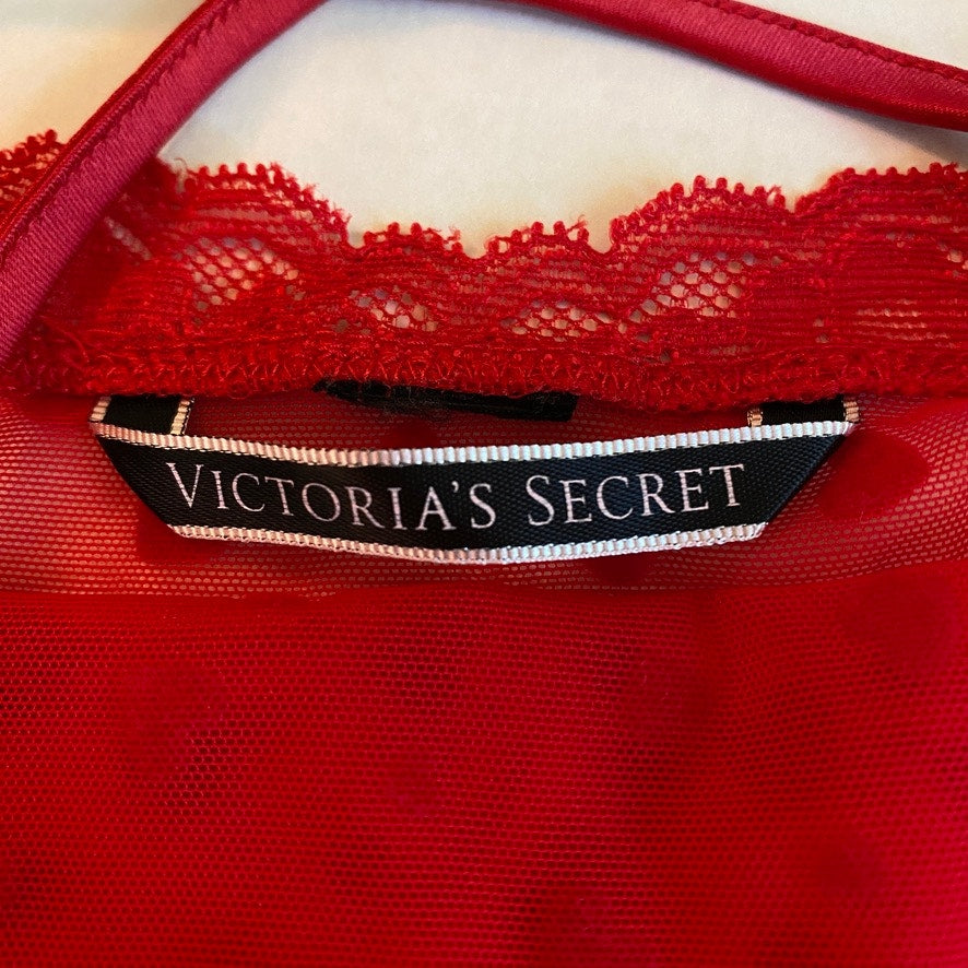 Victorias Secret Red Heart Sheer Mesh Slip Dress Large High Stretch Bodycon Sexy