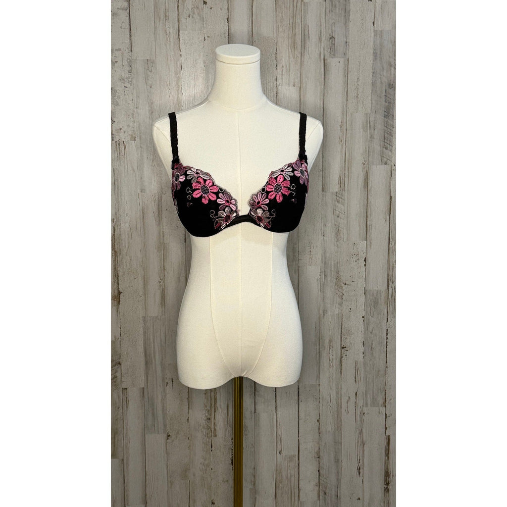 Victoria's Secret Women's Black Floral Embroidered Push-Up Bra Size 36B