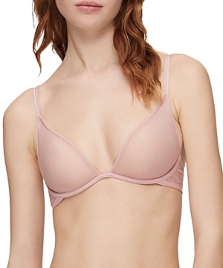 Calvin Klein Women's Sheer Marquisette Unlined Plunge Bra Beige 34C