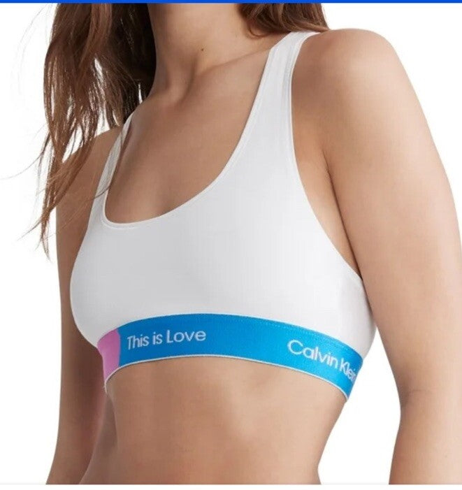 Calvin Klein Women's Pride This Is Love Unlined Bralette QF7253, White, Medium