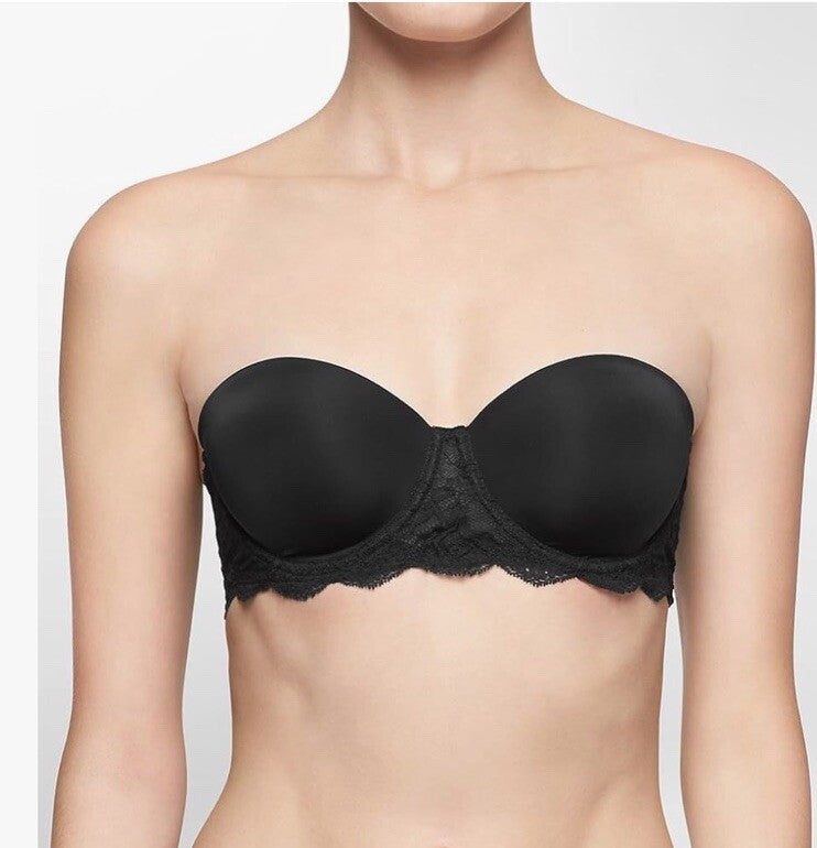 CALVIN KLEIN Seductive Comfort Lace Strapless Convertible Black Push Up Bra 65D