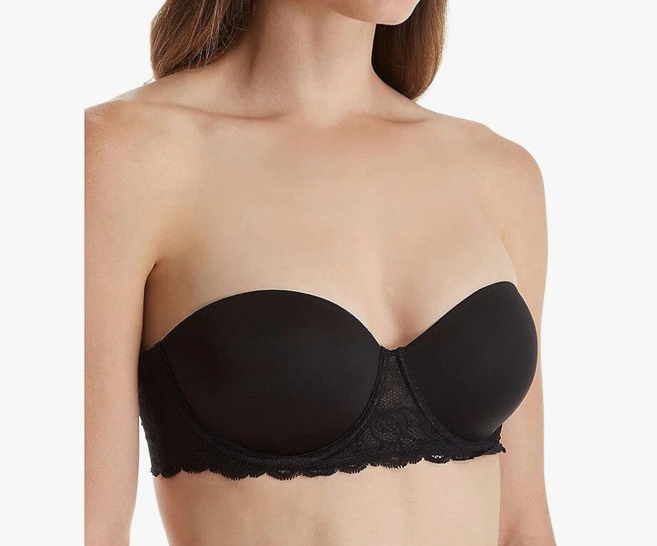 CALVIN KLEIN Seductive Comfort Lace Strapless Convertible Black Push Up Bra 65D
