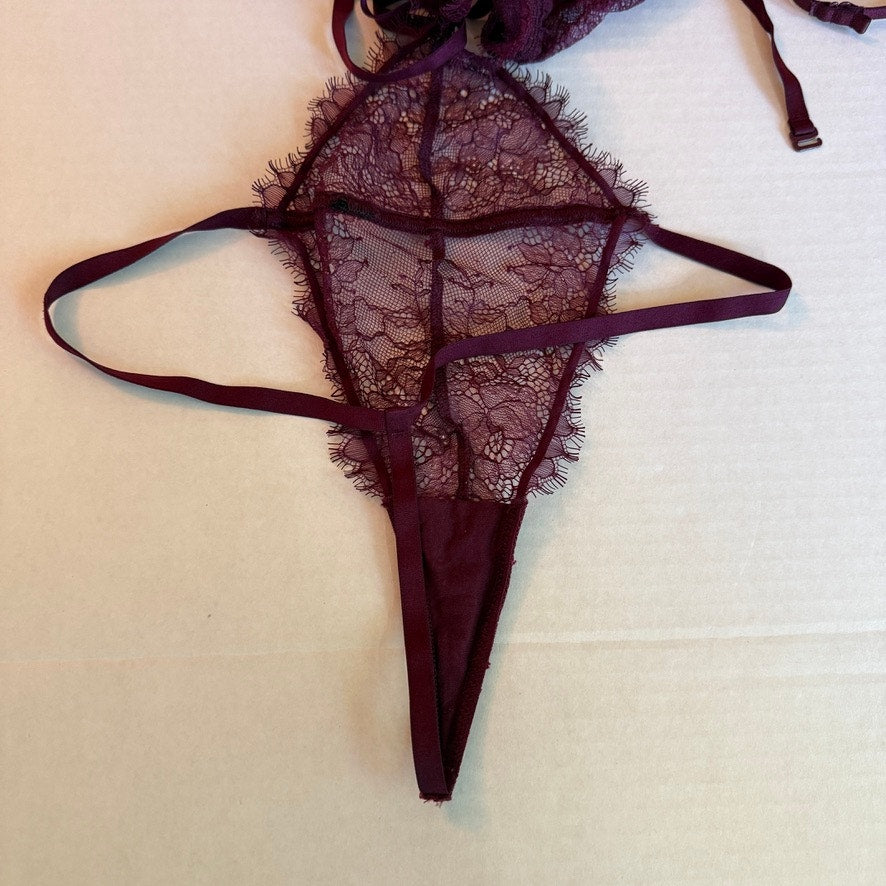 Victoria's Secret Very Sexy Strappy Eyelash Lace Teddy L Plum Sirencore Baddie