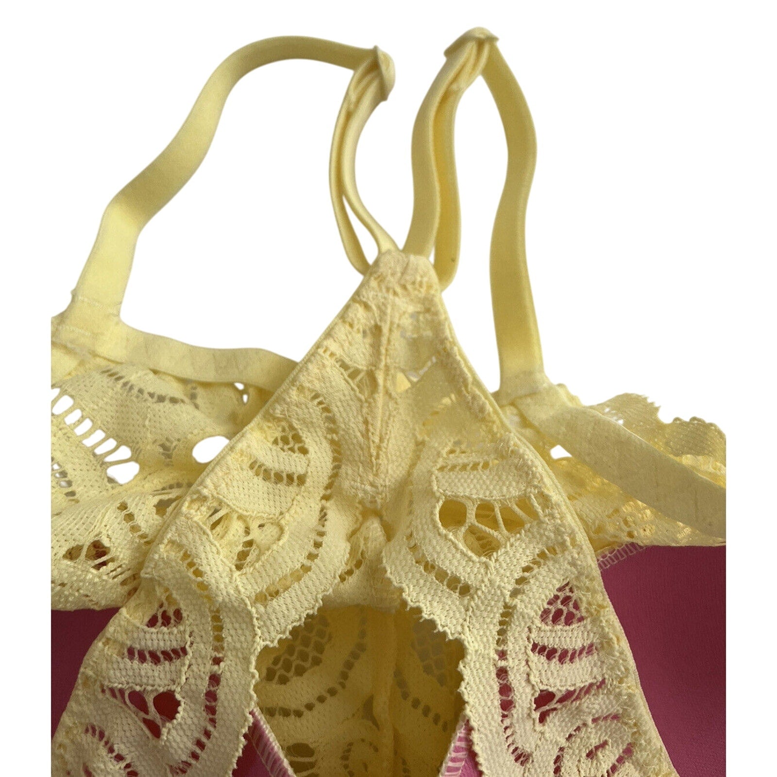 Victoria's Secret PINK Bra Yellow Lace Halter Razor Back Small S - NWT