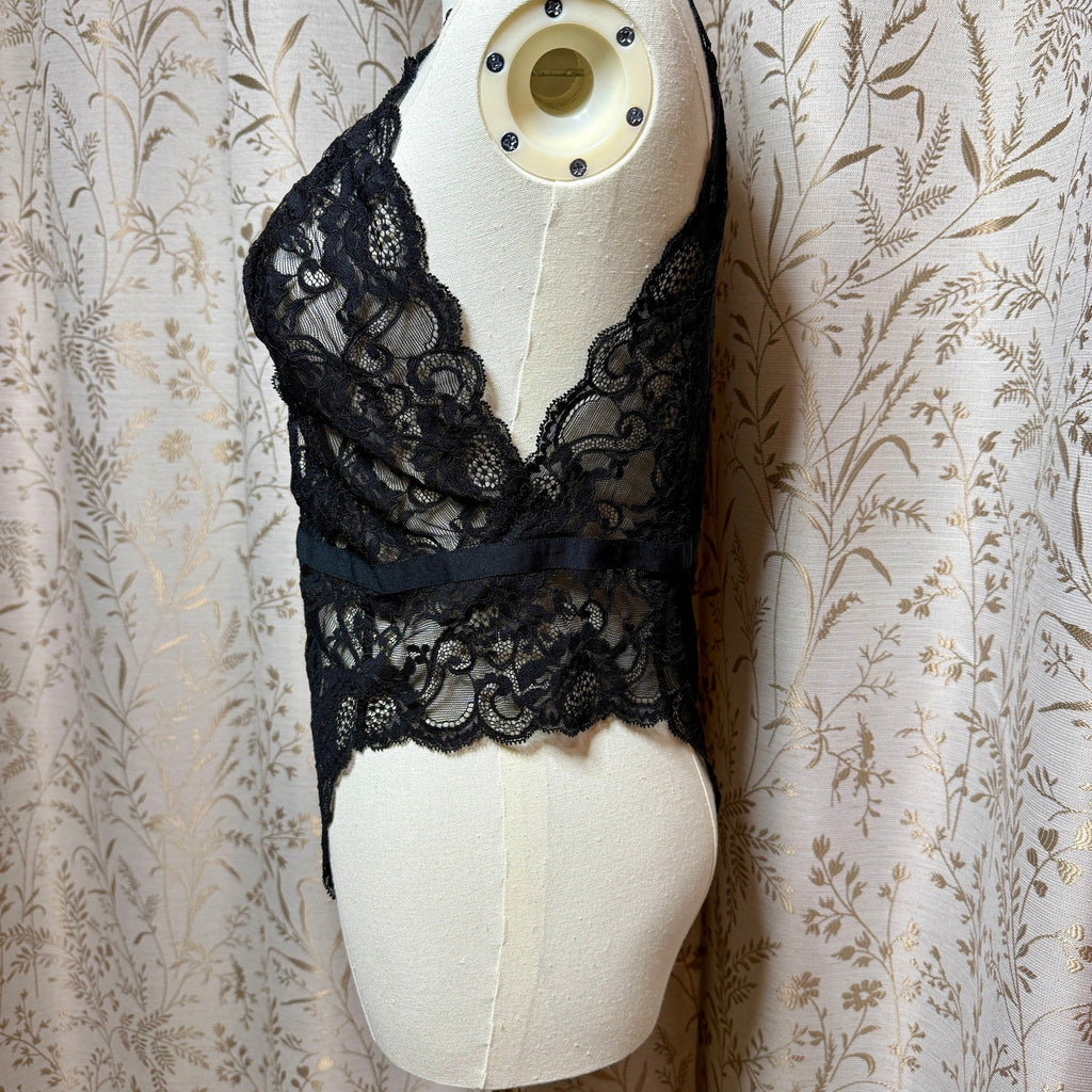 Victorias Secret Black Lace Plunge Teddy Womens L Sexy Sirencore Dark Coquette