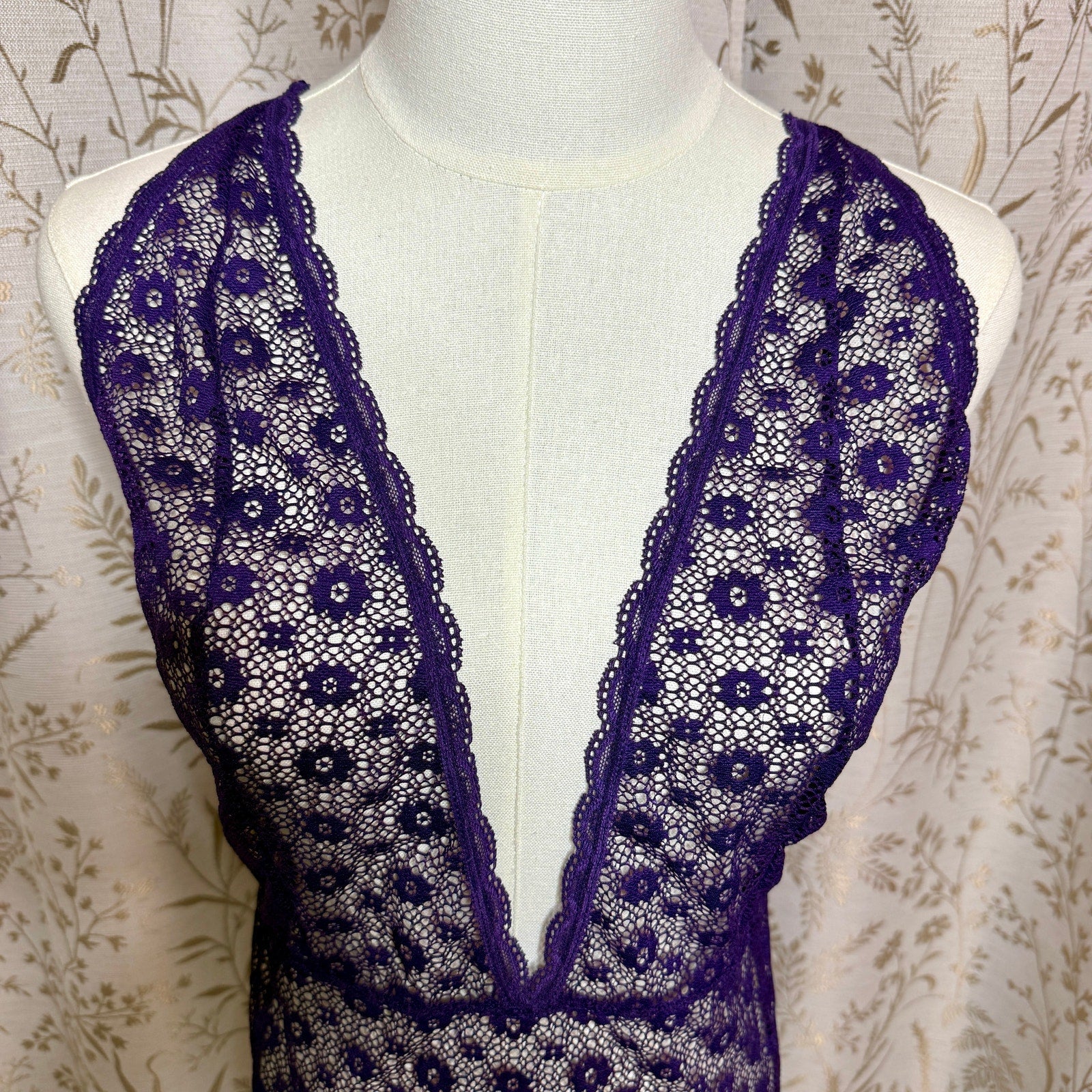 Victoria's Secret Purple Lace Halter Teddy Bodysuit L Plunge Romantic Whimsigoth