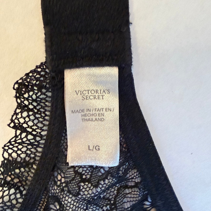 Victoria's Secret Womens Black Lace Garter Belt L Boudoir Sexy Vampy Coquette