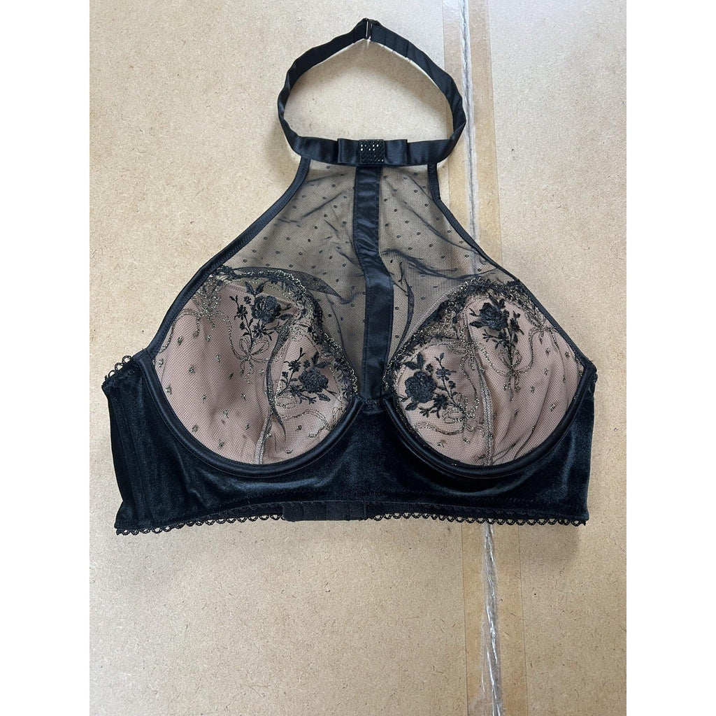 Victoria's Secret Bra Womens 36B Black Longline Halter Molded Padded Underwired