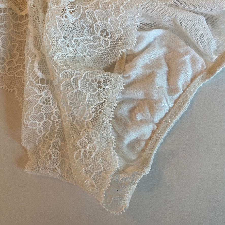Victorias Secret White Lace Rhinestone Cheeky Teddy M/L Low Back Bridal Coquette