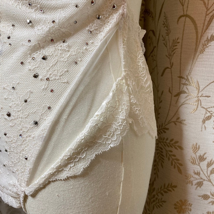 Victorias Secret White Lace Rhinestone Cheeky Teddy M/L Low Back Bridal Coquette