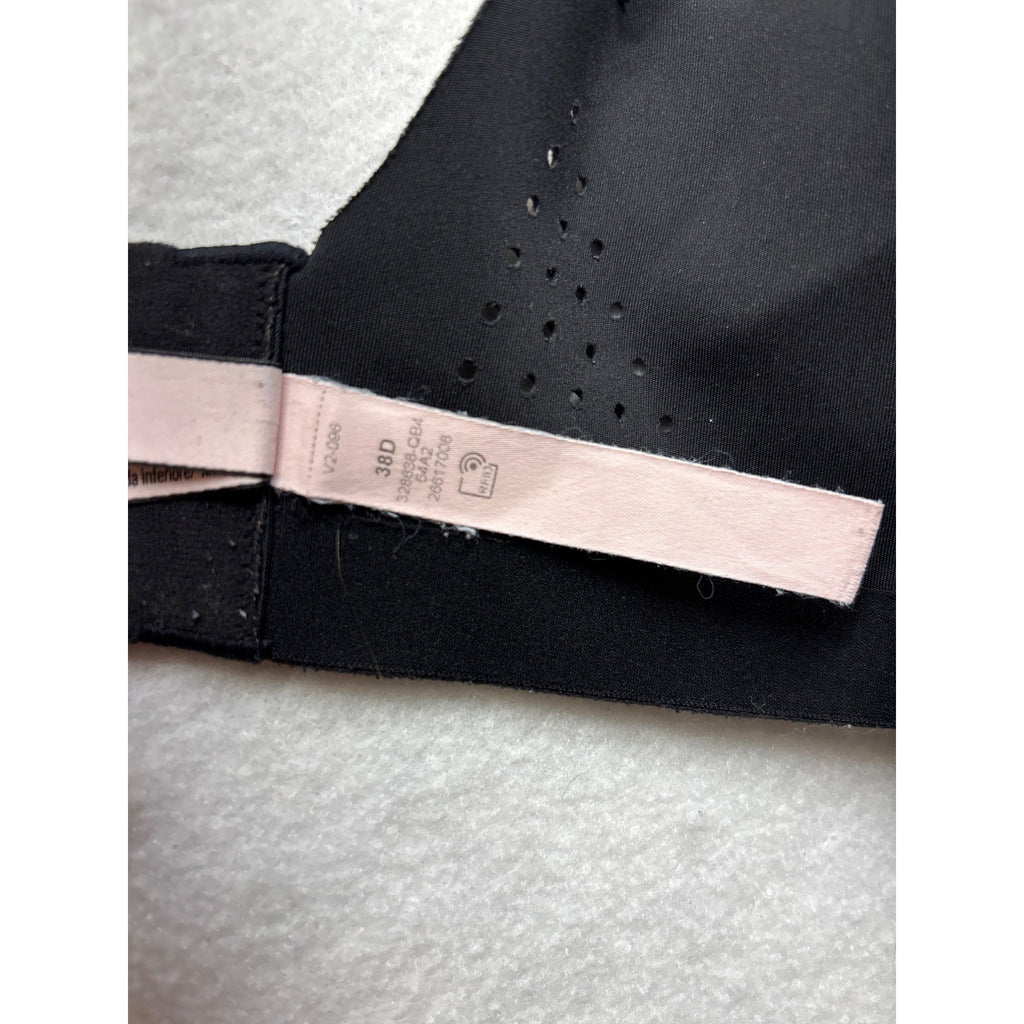 Victorias Secret Seamless Black Sports Bra Size 38D With Adjustable Straps & Breathable Fabric Design #6376