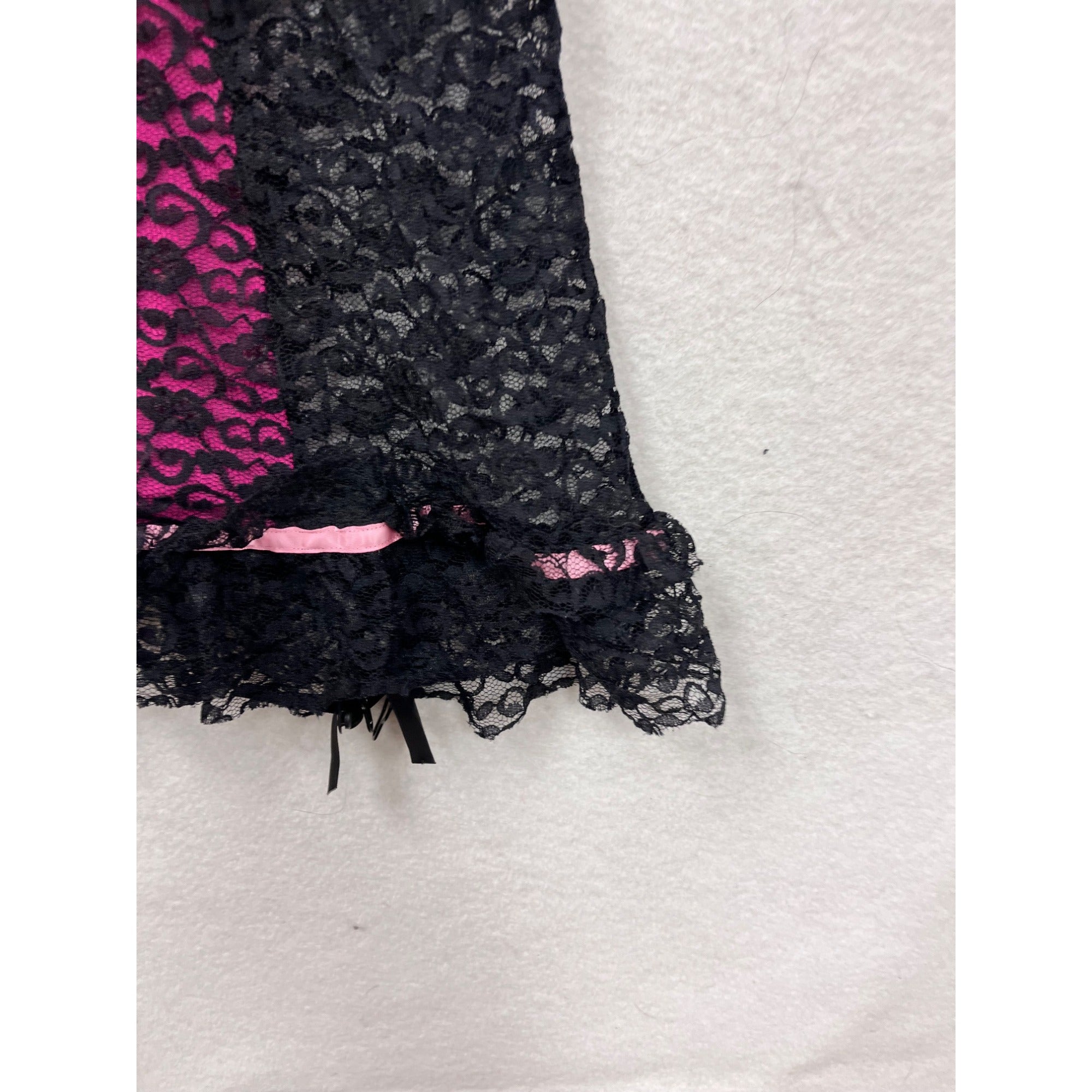 Victorias Secret Black & Pink Lace Babydoll Lingerie With Satin Bows 36C #8107