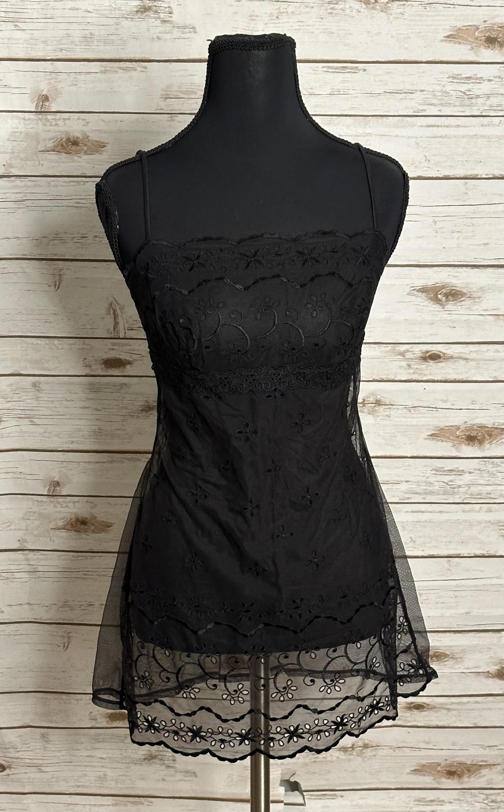 Victoria's Secret black sheer floral embroidered lace babydoll slip dress Size Small