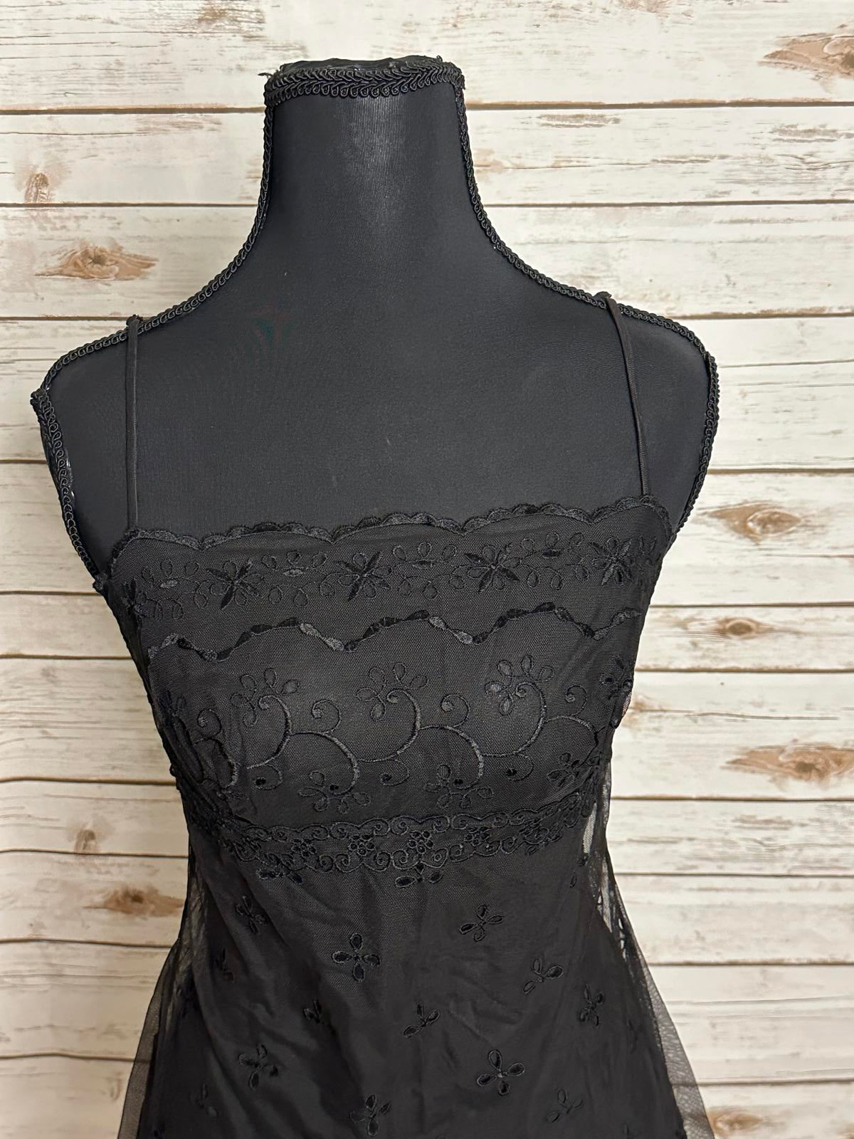 Victoria's Secret black sheer floral embroidered lace babydoll slip dress Size Small