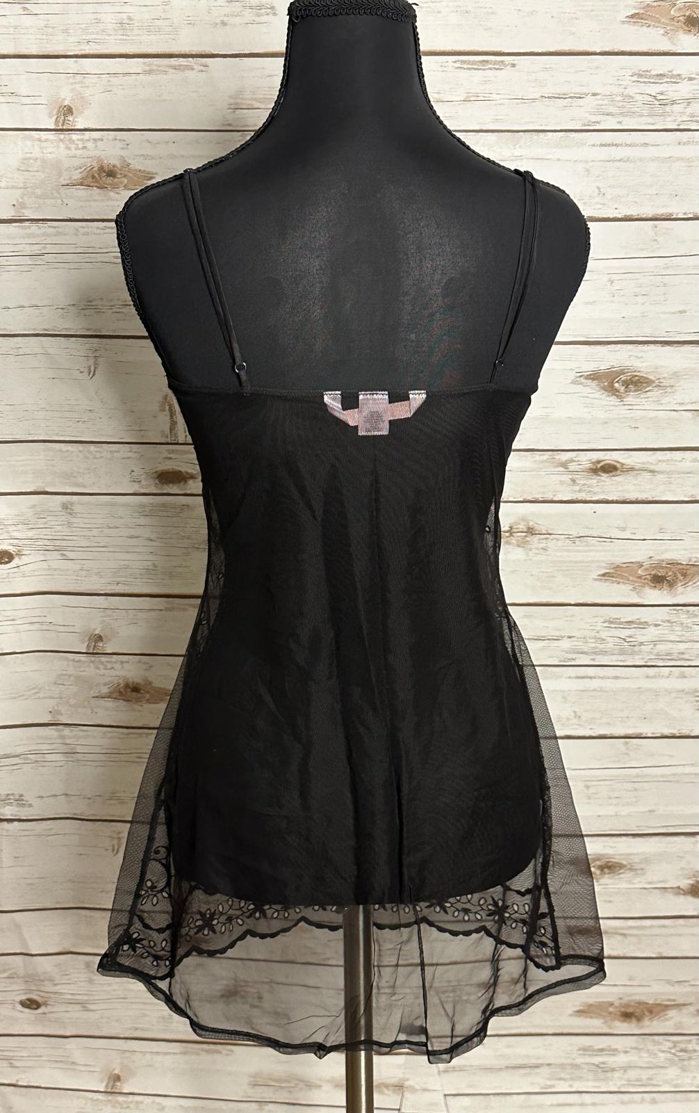 Victoria's Secret black sheer floral embroidered lace babydoll slip dress Size Small