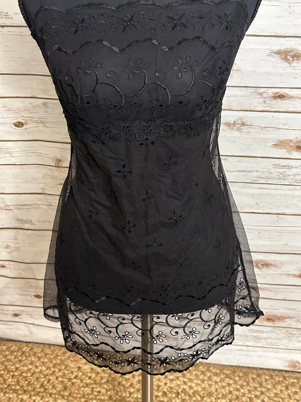 Victoria's Secret black sheer floral embroidered lace babydoll slip dress Size Small
