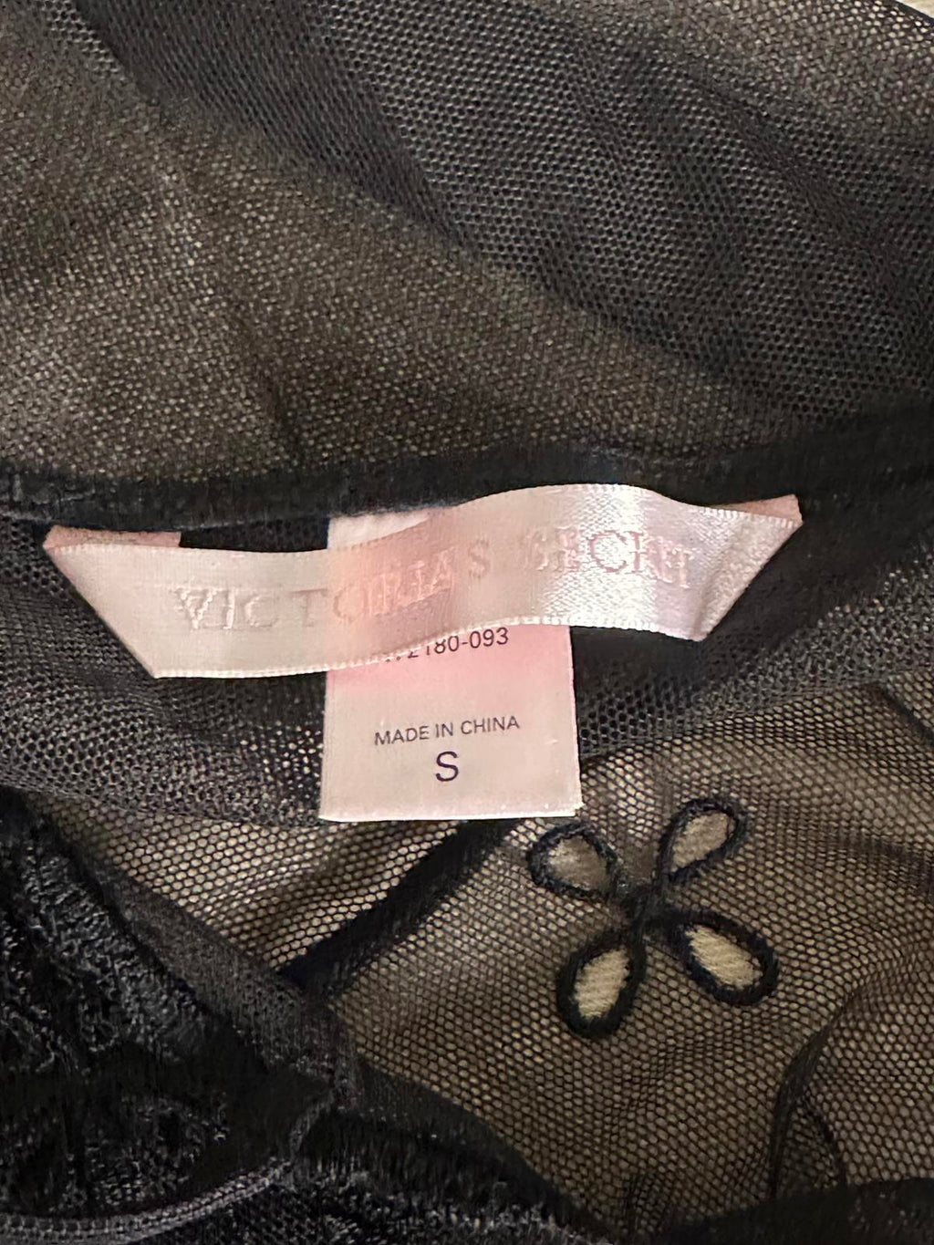 Victoria's Secret black sheer floral embroidered lace babydoll slip dress Size Small