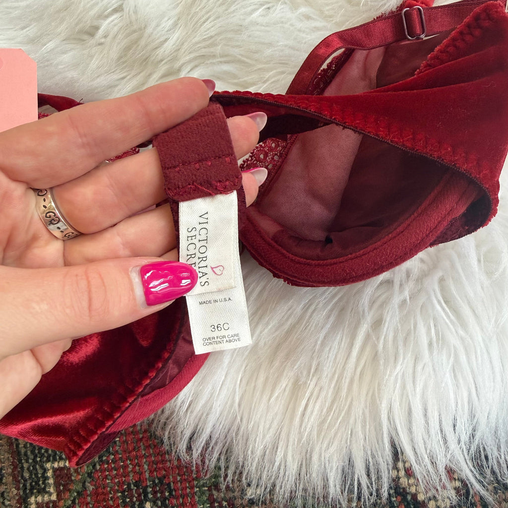 Victoria's Secret Vintage 1990s Red Velvet Bra - 36C