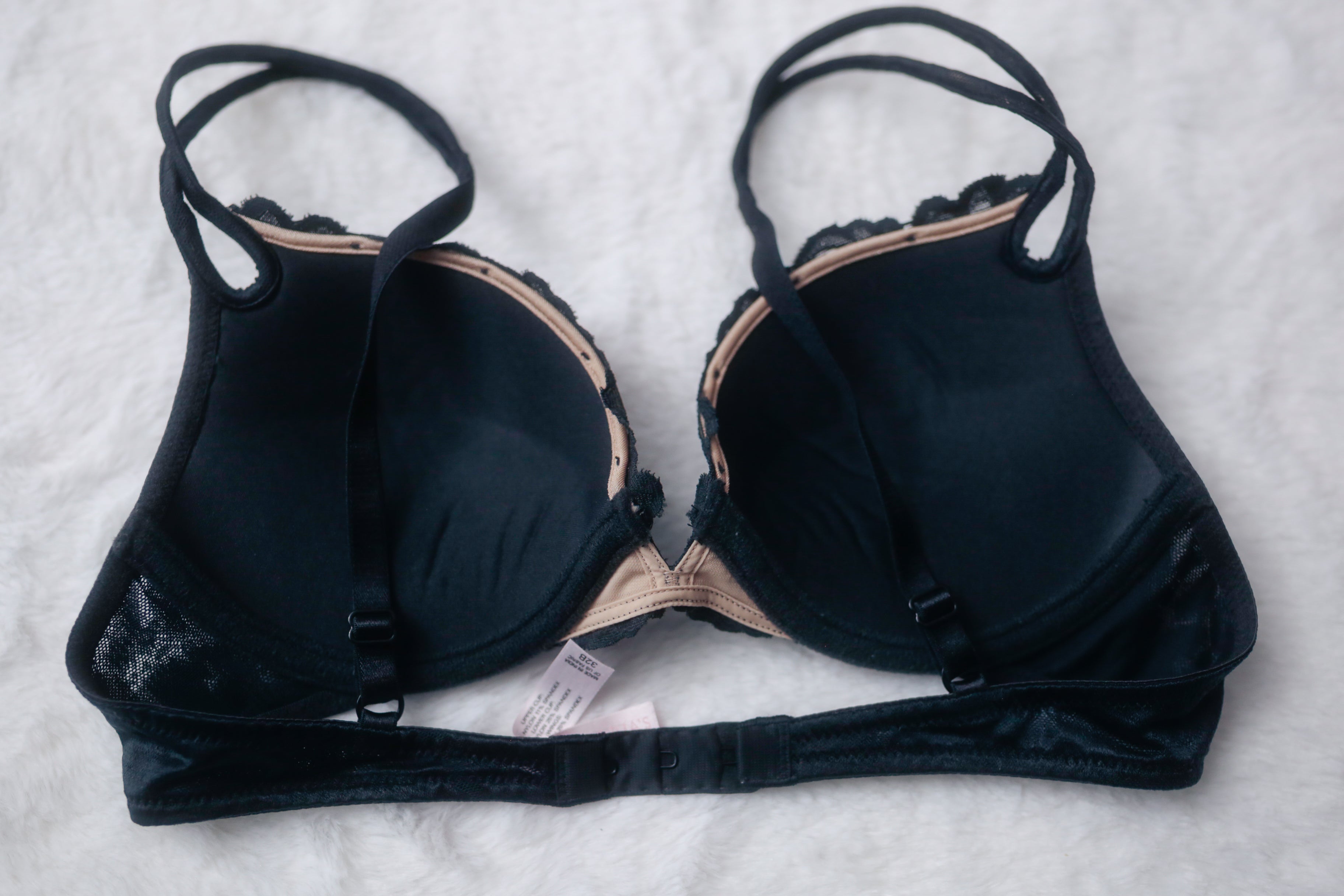 Victoria's Secret Vintage 32B Demi Push-up Bra Black Lace Overlay