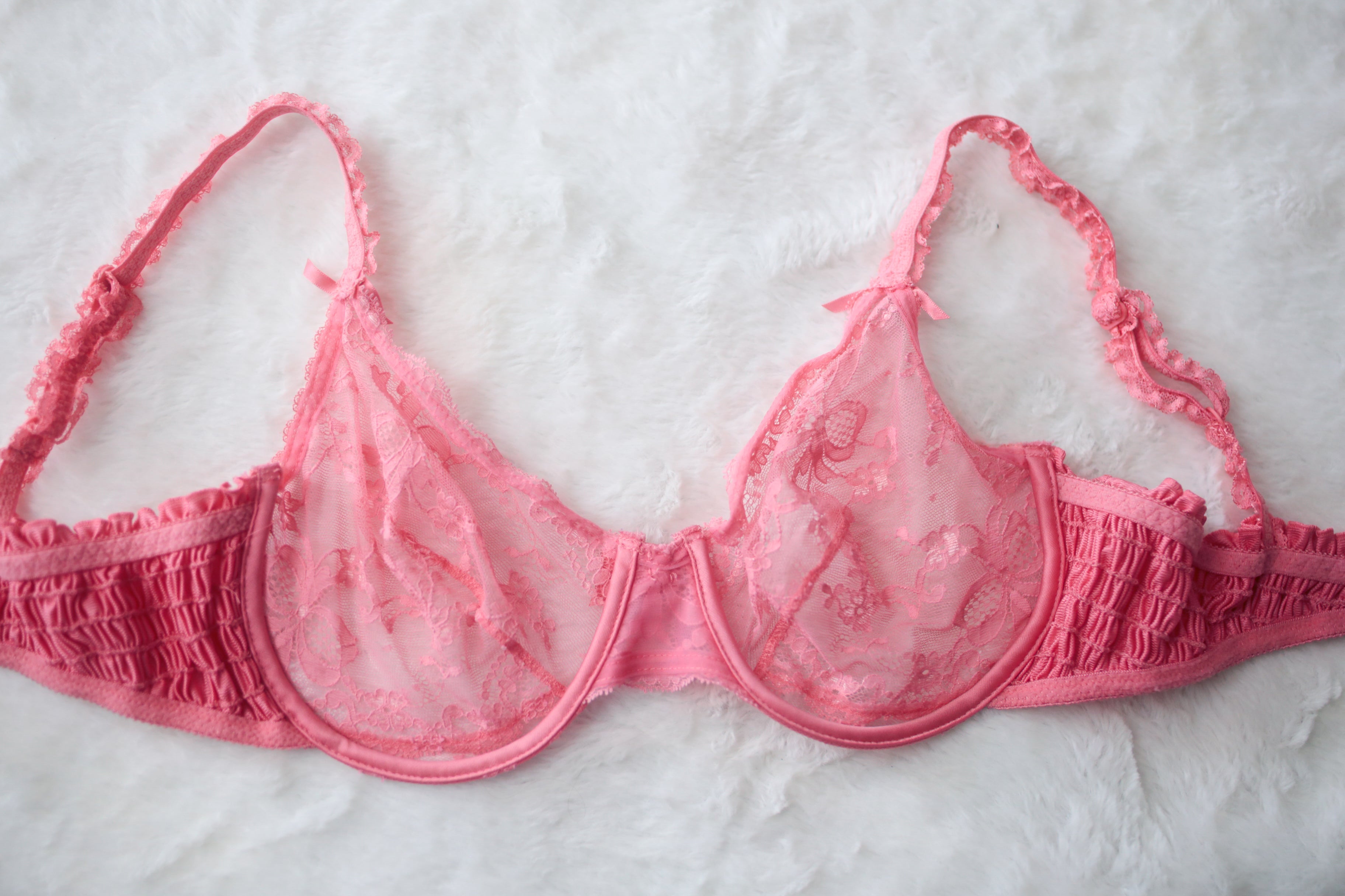 Victoria's Secret 36C Vintage Gold Tag Demi Sheer Unpadded Bra Pink Lace