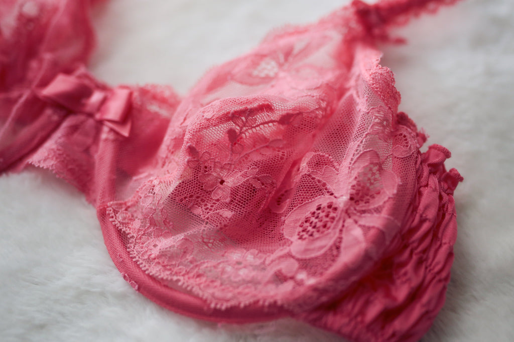 Victoria's Secret 36C Vintage Gold Tag Demi Sheer Unpadded Bra Pink Lace