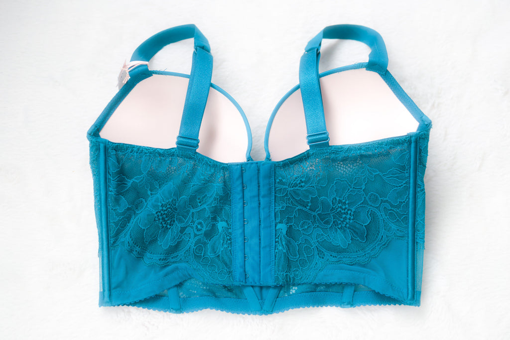 Victoria’s Secret Very Sexy Push Up Cursive Shine Strap Corset Bustier Bra Teal Blue 34D NEW