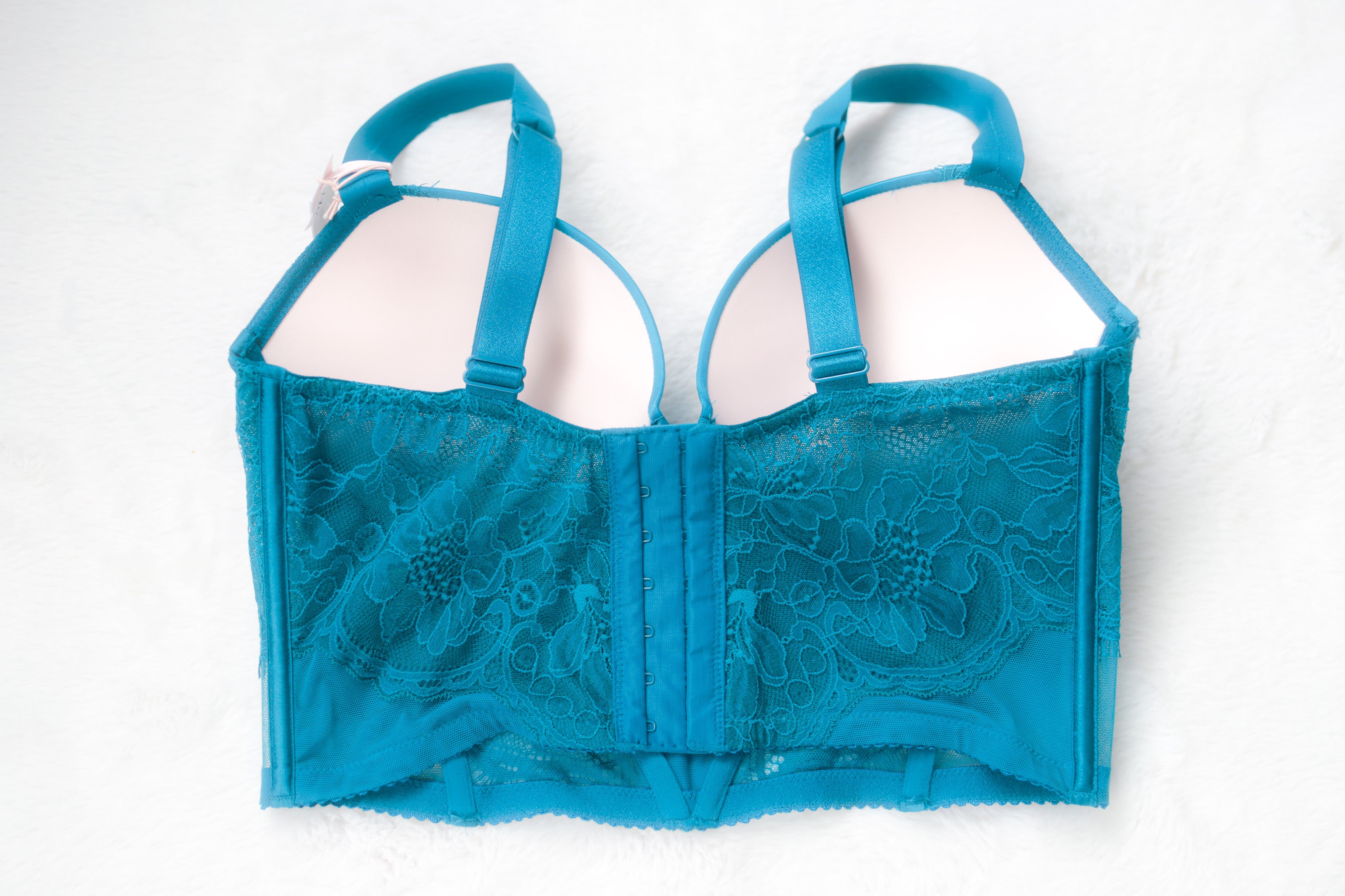 Victoria’s Secret Very Sexy Push Up Cursive Shine Strap Corset Bustier Bra Teal Blue 34D NEW